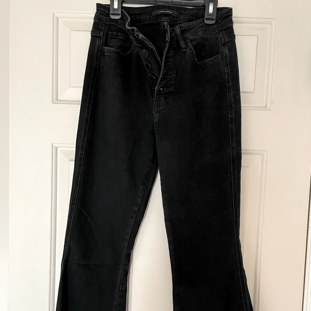 Flying monkey high rise super flat jeans with distressed hem